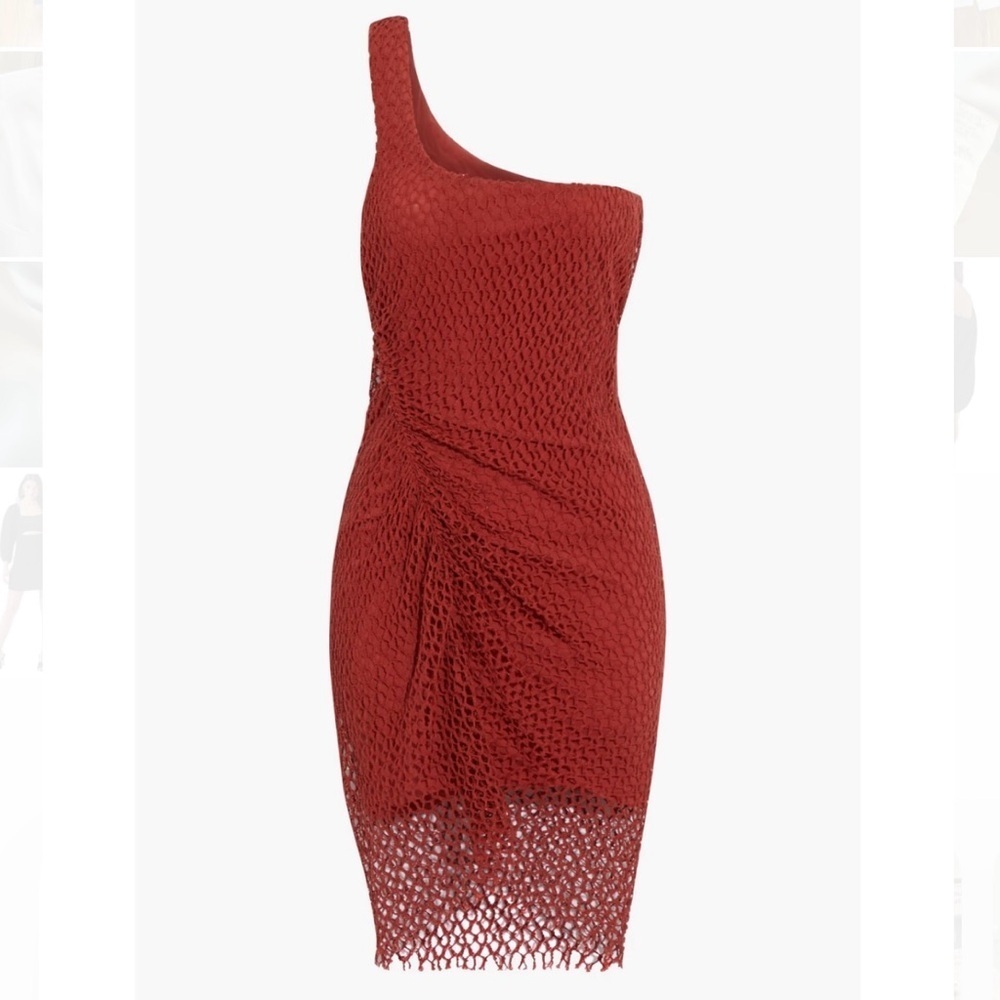 NWT New IRO Juney Brick Red One-Shoulder Mini Bodycon Dress sz 34 / XS - Picture 2 of 7